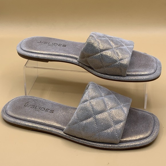 J/SLIDES Shoes - J/Slides Yoel Women's Bronze Metallic Suede Quilted Flat Sandals Size 6.5